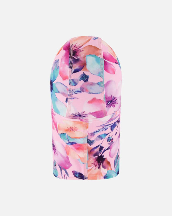 Cagoule en jersey - Deux Par Deux imprimé floral multicolore rose, bleu et violet, en jersey, pour enfant, vue de face.