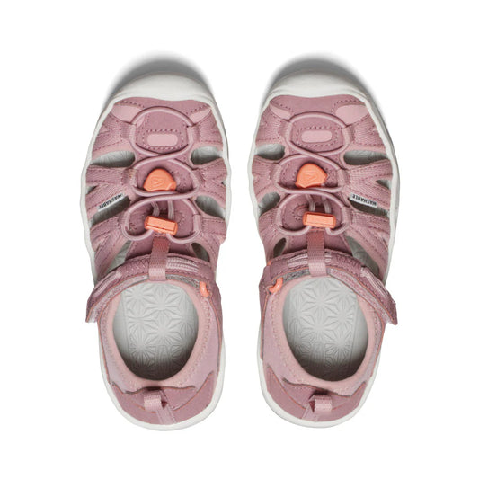 Sandales Moxie - Keen roses et blanches pour enfant, style sandales fermées avec système de tendeur élastique, vue de dessus
