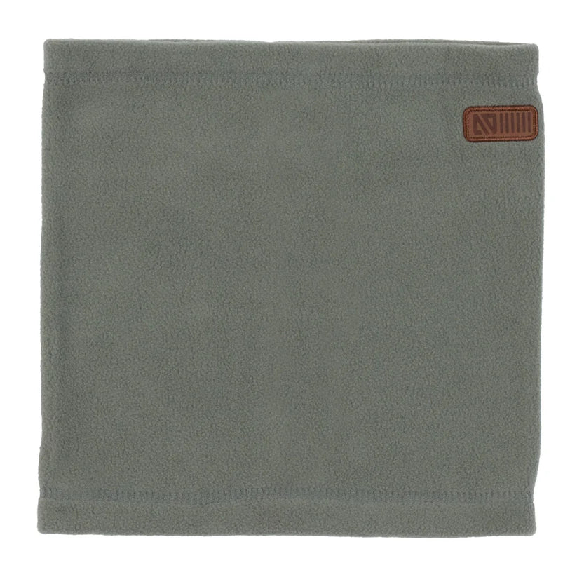 Cache-cou en polar - Nanö gris vert en micropolaire douce avec écusson cuir, coupe classique, vue de face