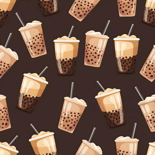 Serviette microfibre - Bubble Tea à motifs boissons beige et marron, tissu léger, design répétitif, vue de face.