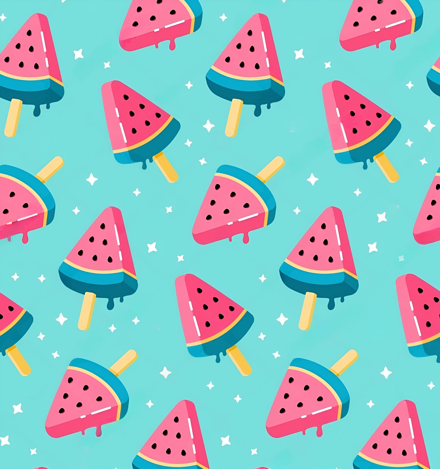 Serviette microfibre - Melon d'eau motif tranches de pastèque rose, vert et bleu sur fond turquoise, vue de face.