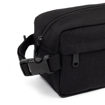 Grand sac à collation congelable - Execo Noir en tissu résistant avec pochette avant, clip latéral, vue gros plan détail matériel