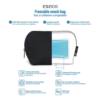 Sac à collation congelable - Execo Noir avec gel réfrigérant intégré, matière lavable, vue de face en demi-transparence