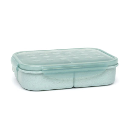 Boite-Repas Biodégradable - Execo Bleu en plastique vert clair avec trois compartiments, vue de face, pour enfant.