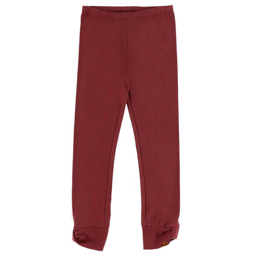 Legging - Nanö bordeaux uni en coton, style simple et ajusté, pour enfant, vue de face sur fond blanc.