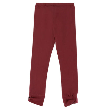 Legging - Nanö bordeaux uni en coton avec taille élastique, style simple pour enfant, vu de face, pieds partiellement retournés.
