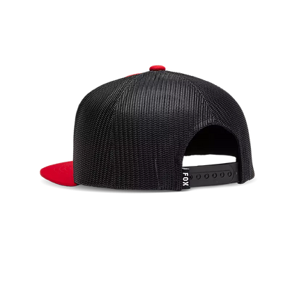 Casquette - Fox en mesh noir et visière rouge avec fermeture snapback réglable, style garçon, vue de dos