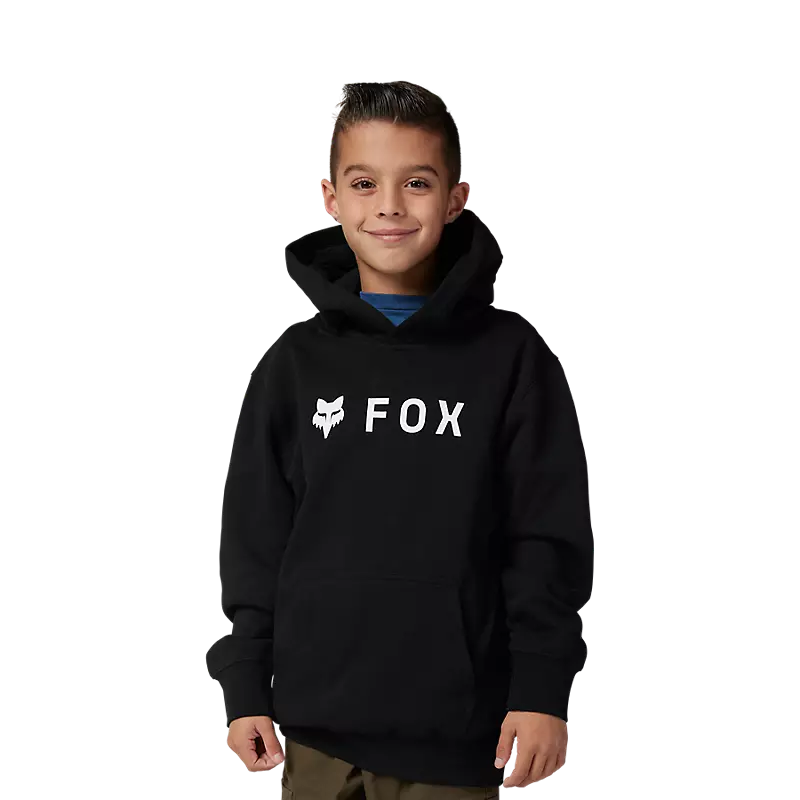 Hoodie - Fox noir en molleton 80% coton 20% polyester, style garçon, capuche, vue de face porté sur mannequin enfant.