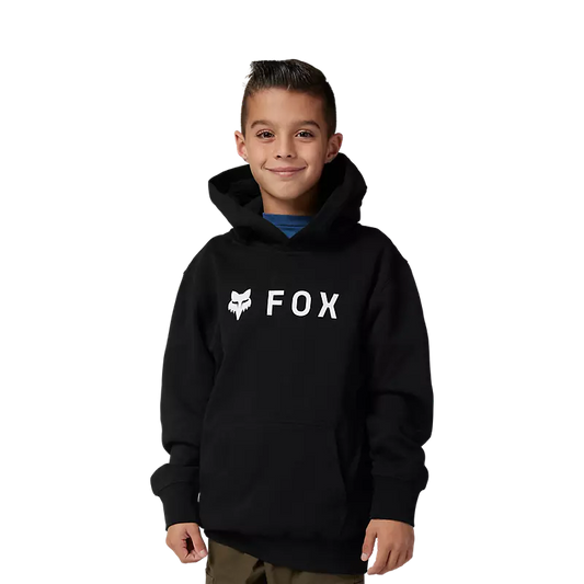 Hoodie - Fox noir en molleton 80% coton 20% polyester, style garçon, capuche, vue de face porté sur mannequin enfant.