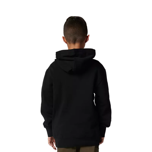 Hoodie - Fox noir en molleton coton-polyester pour garçon, vue de dos avec capuche portée sur mannequin.