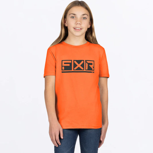 T-Shirt - FXR orange à manches courtes en jersey coton polyester, pour garçon, porté face, logo noir devant