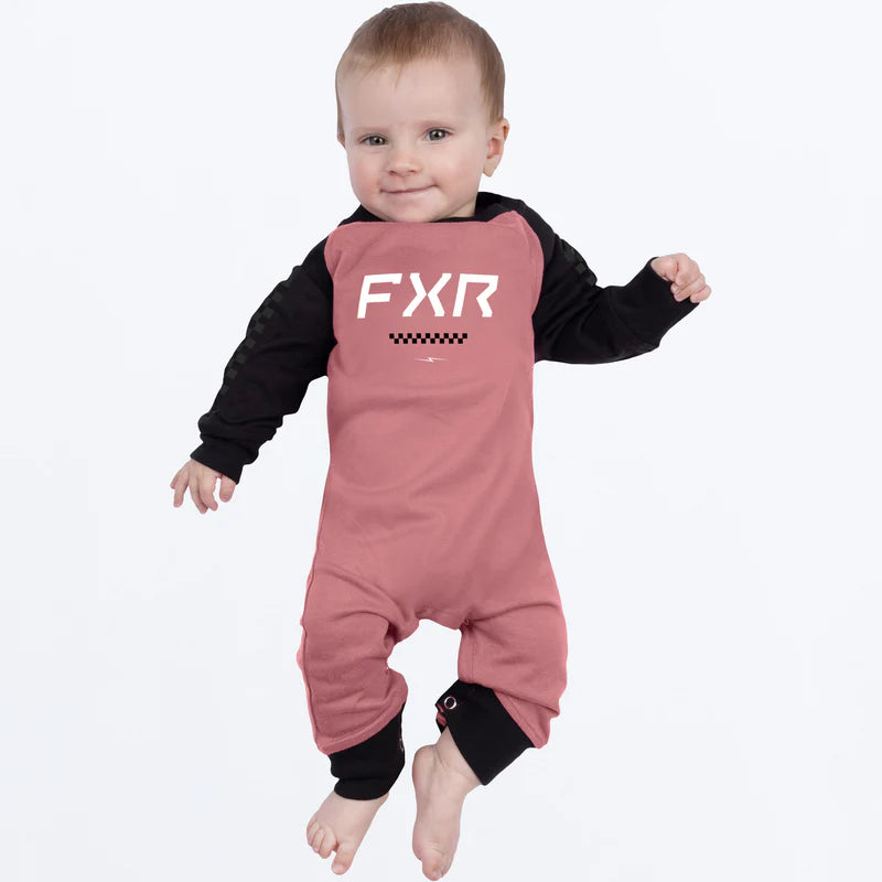Ensemble - FXR grenat et noir en jersey coton polyester avec logo sérigraphié, pour bébé garçon, vue de face porté.