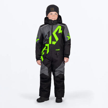 Habit de neige Child Cold Cross CX - FXR noir et gris avec motifs verts, isolant polyester, pour garçon, vue de face.
