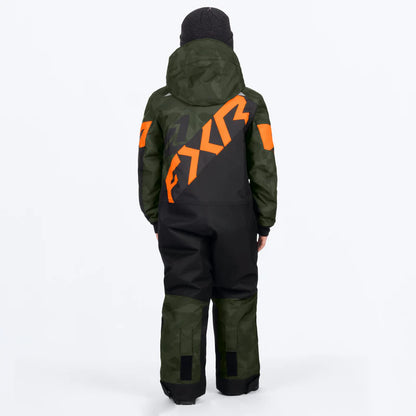 Habit de neige Child Cold Cross CX - FXR garçon vert foncé et noir avec lettrage orange, vue de dos, tissu polyester résistant