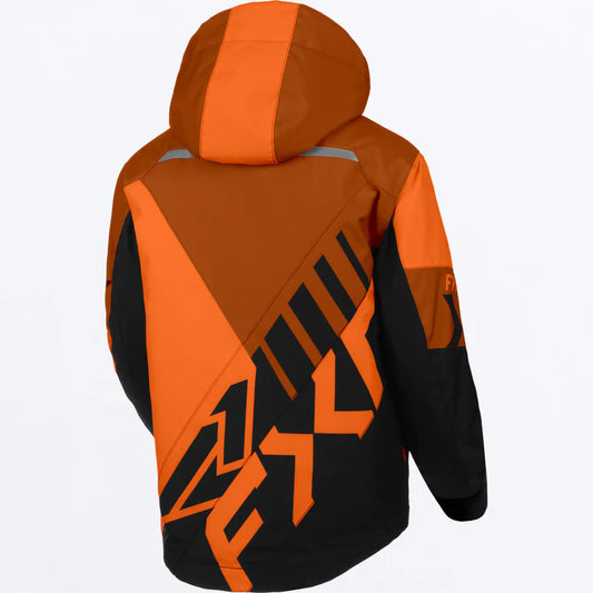 Manteau d'hiver Child Cold Cross CX - FXR orange, noir et marron, en polyester, pour garçon, vue de dos avec capuche.