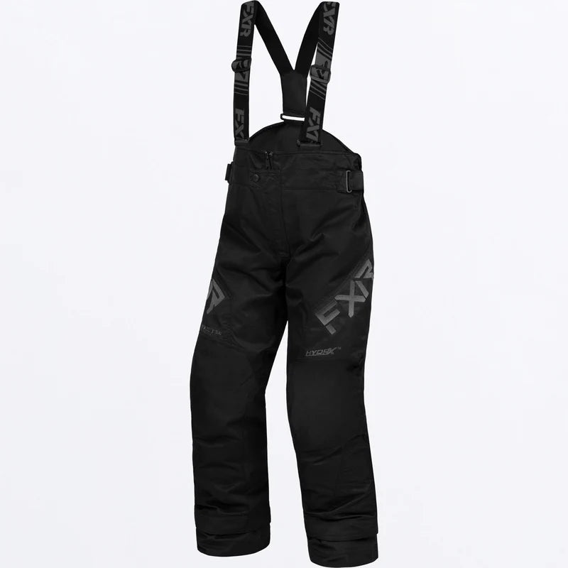 Salopette de neige Excursion Ice Pro - FXR noire avec bretelles réglables, nylon durable, vue de face pour enfant.