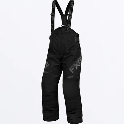 Salopette de neige Excursion Ice Pro - FXR noire avec bretelles réglables, nylon durable, vue de face pour enfant.
