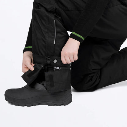 Salopette de neige Excursion Ice Pro - FXR noire en nylon, détail fermeture cheville, portée enfant vue gros plan