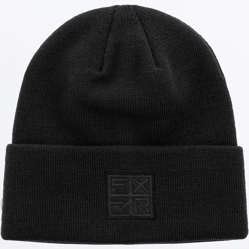 Tuque d'hiver - FXR noire en tricot acrylique doux avec ourlet à côtes pliables, pour garçon, vue de face.