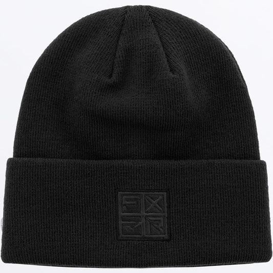 Tuque d'hiver - FXR noire en tricot acrylique doux avec ourlet à côtes pliables, pour garçon, vue de face.