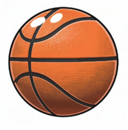 Blocs réfrigérants - Geo Basketball orange avec motifs noirs, surface texturée, style ballon, vue de face, pour enfant.