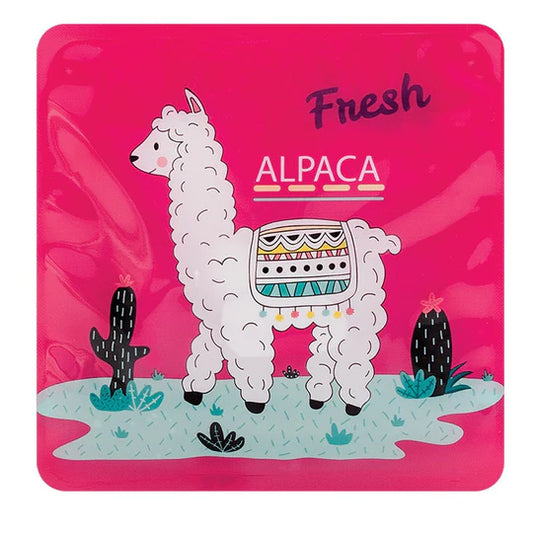 Blocs réfrigérants - Geo Alpaca carré rose avec illustration d’alpaga blanc et cactus, vue de face