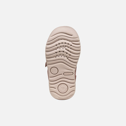 Semelle beige clair anti-dérapante Chaussures Macchia - Geox pour enfant, vue de dessous avec perforations de respirabilité.