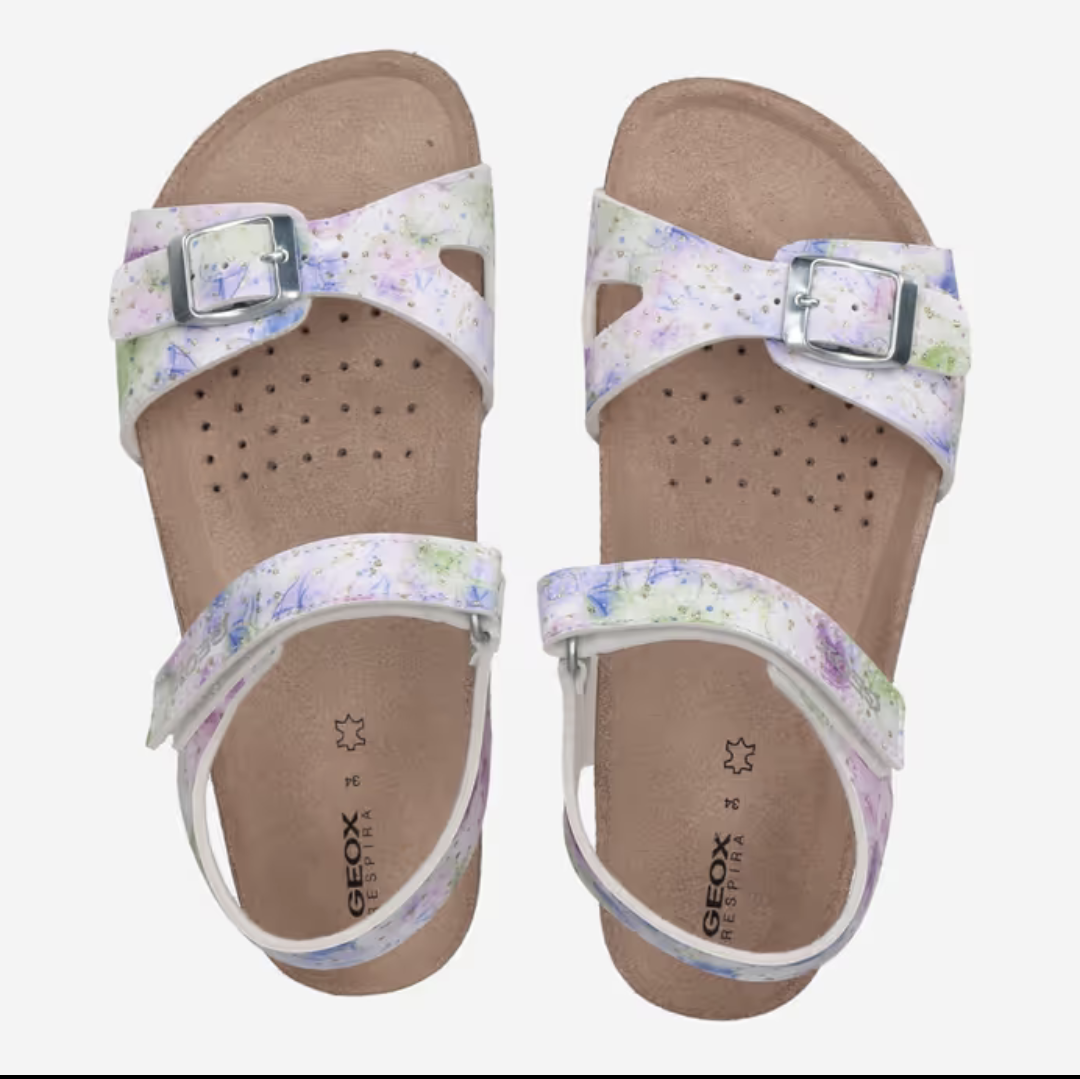 Sandales - Adriel Geox à brides multicolores pastel, semelle beige, pour fille, vue de dessus.