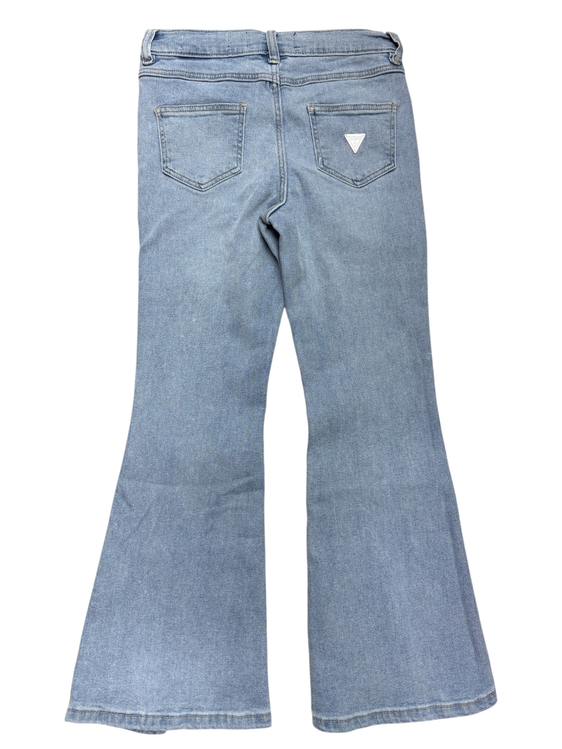 Jeans - Guess en denim bleu clair à taille ajustable, coupe évasée, pour fille, vue de dos.