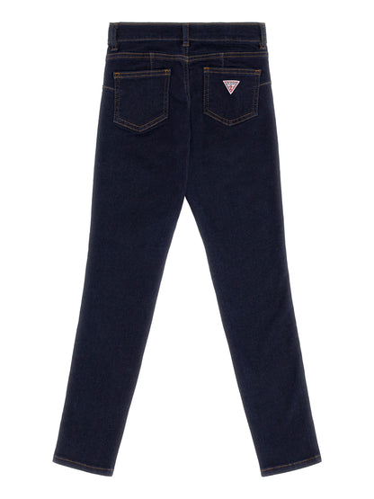 Pantalon - Guess en denim bleu foncé pour fille, coupe droite, vue de dos avec poches arrière et logo triangulaire.