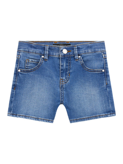 Short - Guess en jean bleu clair avec coutures apparentes, style décontracté, pour fille, vue de face.