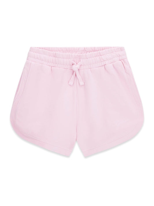 Short - Guess rose pâle en coton avec ceinture élastique et cordon, style décontracté, vue de face.