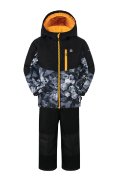 Habit de neige Ninja - Gusti garçon noir et gris avec motifs camo, doublure orange, veste à capuche et pantalon, vue de face