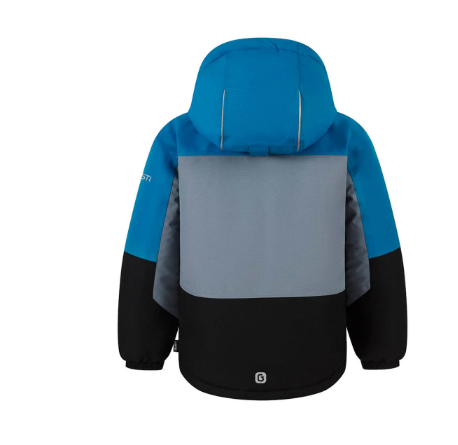 Habit de neige Wilson - Gusti bleu, gris et noir pour garçon, tissu imperméable, vue de dos avec capuche.