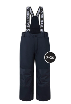 Habit de neige Benito  - Gusti pantalon bleu marine avec bretelles noires à logo blanc, enfant garçon, vue de face.