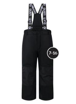 Habit de neige Benito  - Gusti noir avec bretelles logo blanches, imperméable, pour garçon, vue de face.