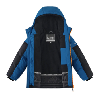 Habit de neige Benito  - Gusti bleu et noir avec doublure polaire noire, imperméable, pour garçon, vue intérieur ouvert vue de face