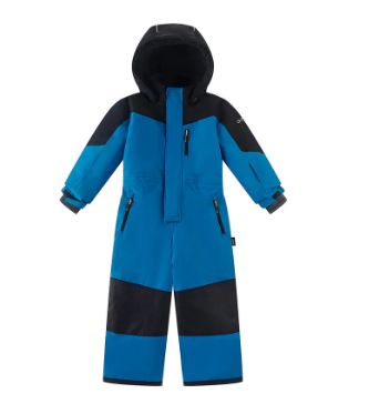 Habit de neige Blizzard - Gusti bleu et noir imperméable avec capuche, isolé, pour garçon, vue de face.