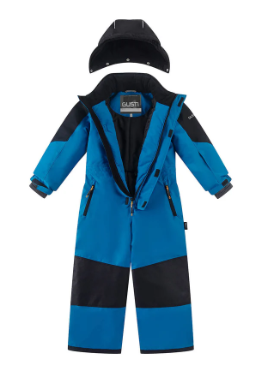 Habit de neige Blizzard - Gusti bleu et noir en tissu imperméable, doublure intérieure, pour garçon, vue de face avec capuche amovible