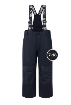 Habit de neige Christie - Gusti pantalon noir imperméable avec bretelles ajustables, pour fille, vue de face.