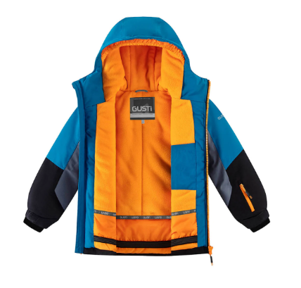 Habit de neige Wilson - Gusti bleu et noir avec doublure orange en polaire, imperméable, pour garçon, vue intérieure ouverte