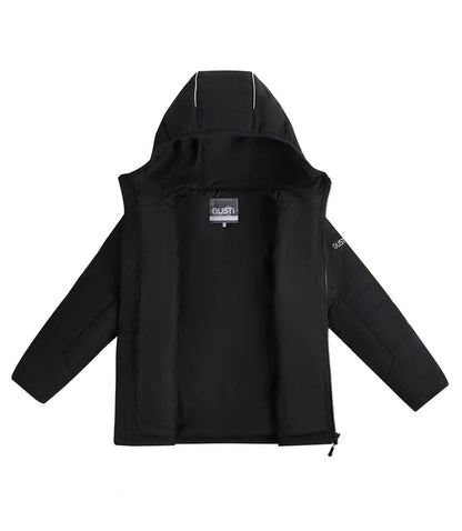 Manteau Mi-Saison - Gusti noir matelassé, capuche, doublure polaire, garçon, vue ouverte face intérieure