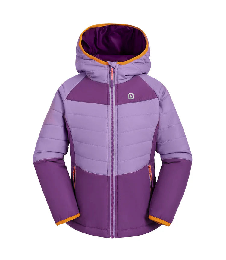 Manteau Mi-Saison - Gusti violet et lilas matelassé avec capuche, tissu léger, pour fille, vue de face