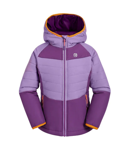 Manteau Mi-Saison - Gusti violet et lilas matelassé avec capuche, tissu léger, pour fille, vue de face