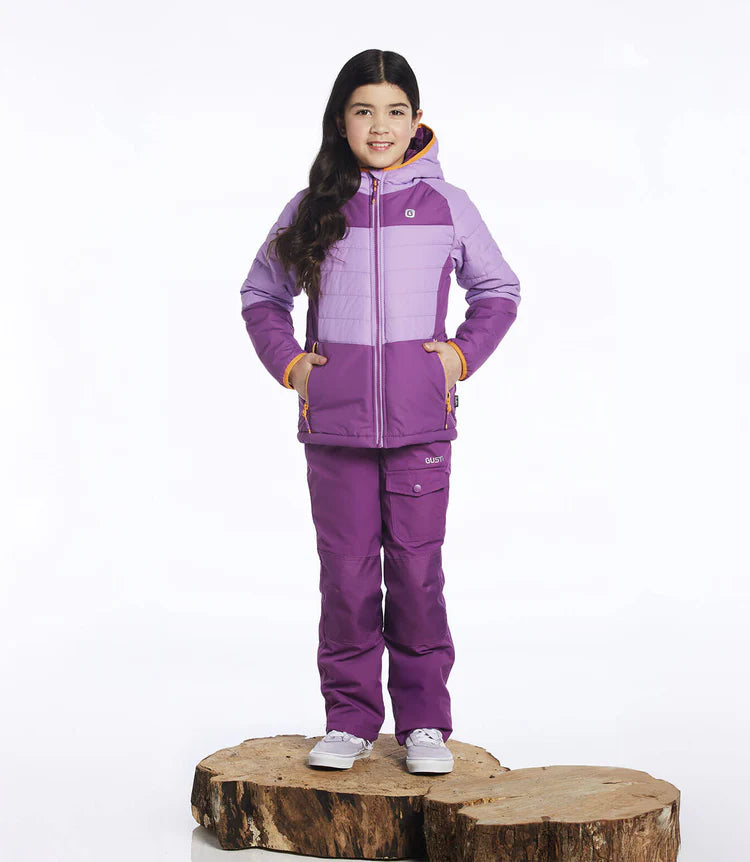 Manteau Mi-Saison - Gusti violet clair et foncé matelassé avec capuche, pour fille, porté de face sur mannequin.
