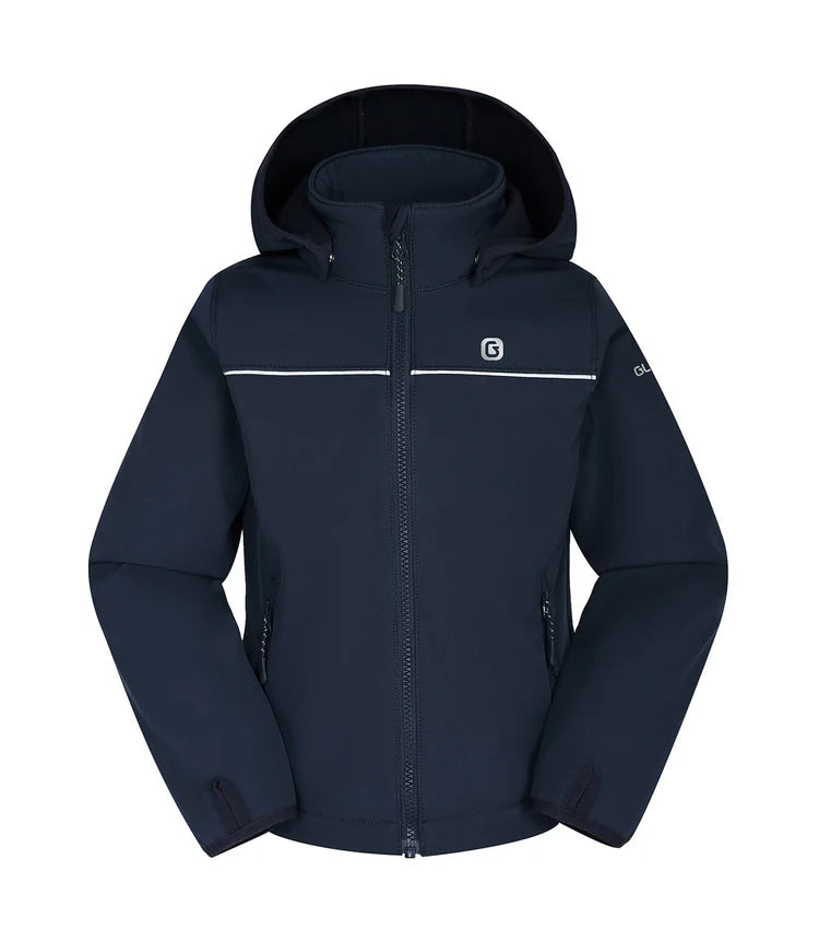 Manteau Mi-Saison - Gusti bleu marine en tissu softshell avec capuche, fermeture zippée, pour garçon, vue de face