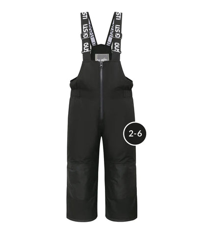 Salopette de neige - Gusti noire imperméable avec bretelles logo blanches, pour enfant 2-6 ans, vue de face