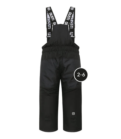 Salopette de neige - Gusti noire imperméable avec bretelles réglables, pour enfant 2-6 ans, vue de face.