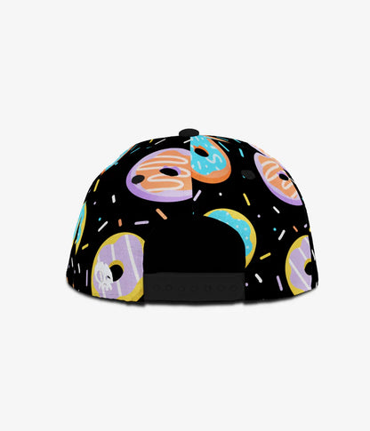 Casquette - Headster noire motifs donuts multicolores, fermeture réglable, pour enfant, vue de dos.