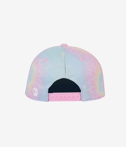Casquette - Headster tie-dye pastel rose, bleu et jaune clair, réglable, vue de dos, pour enfant 52 cm.